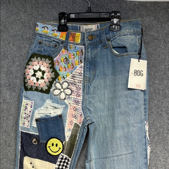 Urban Outfitters denim multi color  leg  BDG Multicolor Patchwork Flare jeans 25 - Picture 6 of 16
